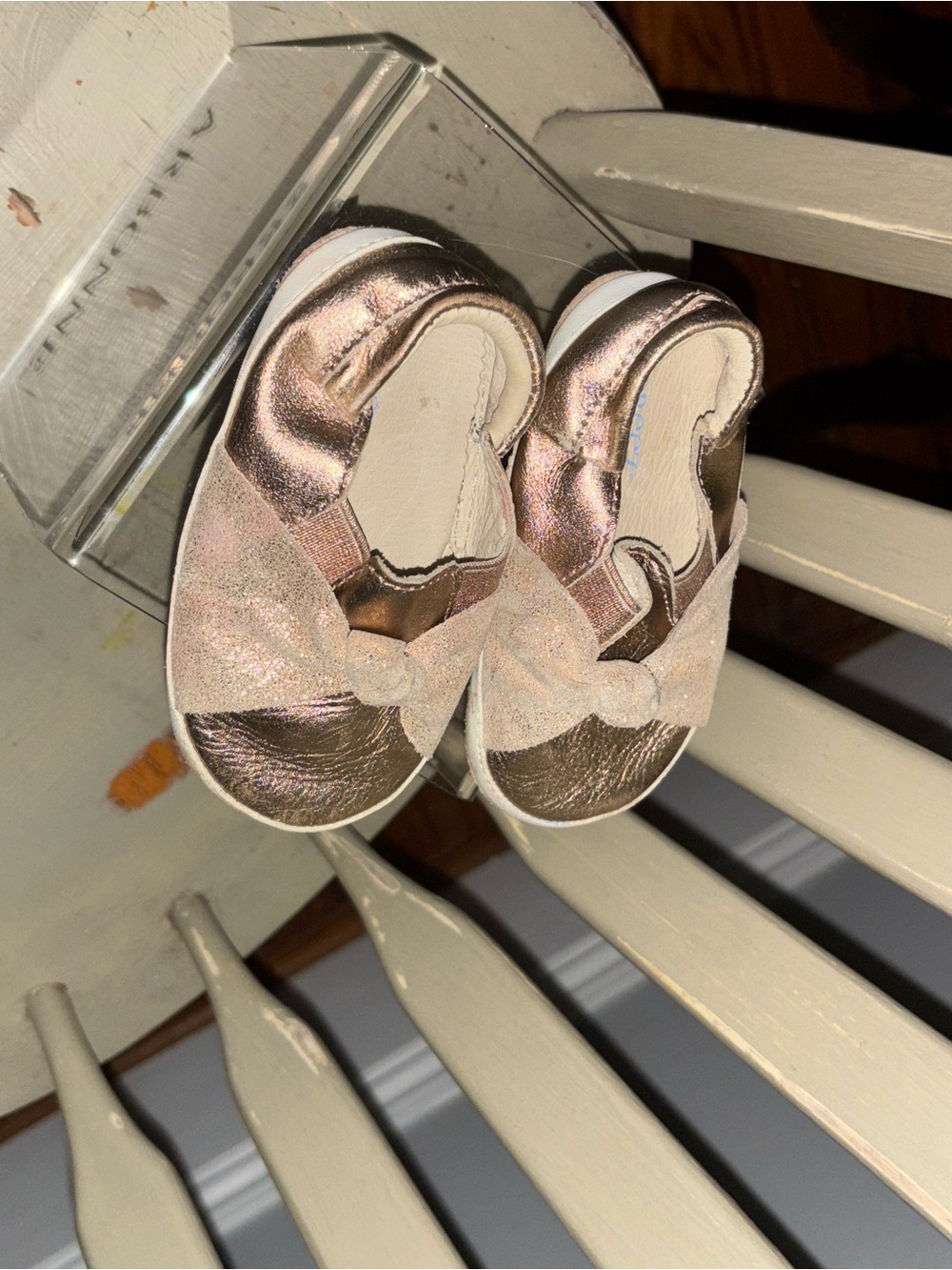 Robeez Metallic Rose  6-12 Gold Bow Slip-Ons